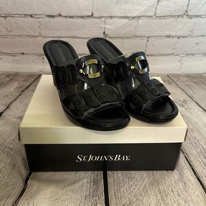 St. John's Bay Black Wedges, Size 8, NWT